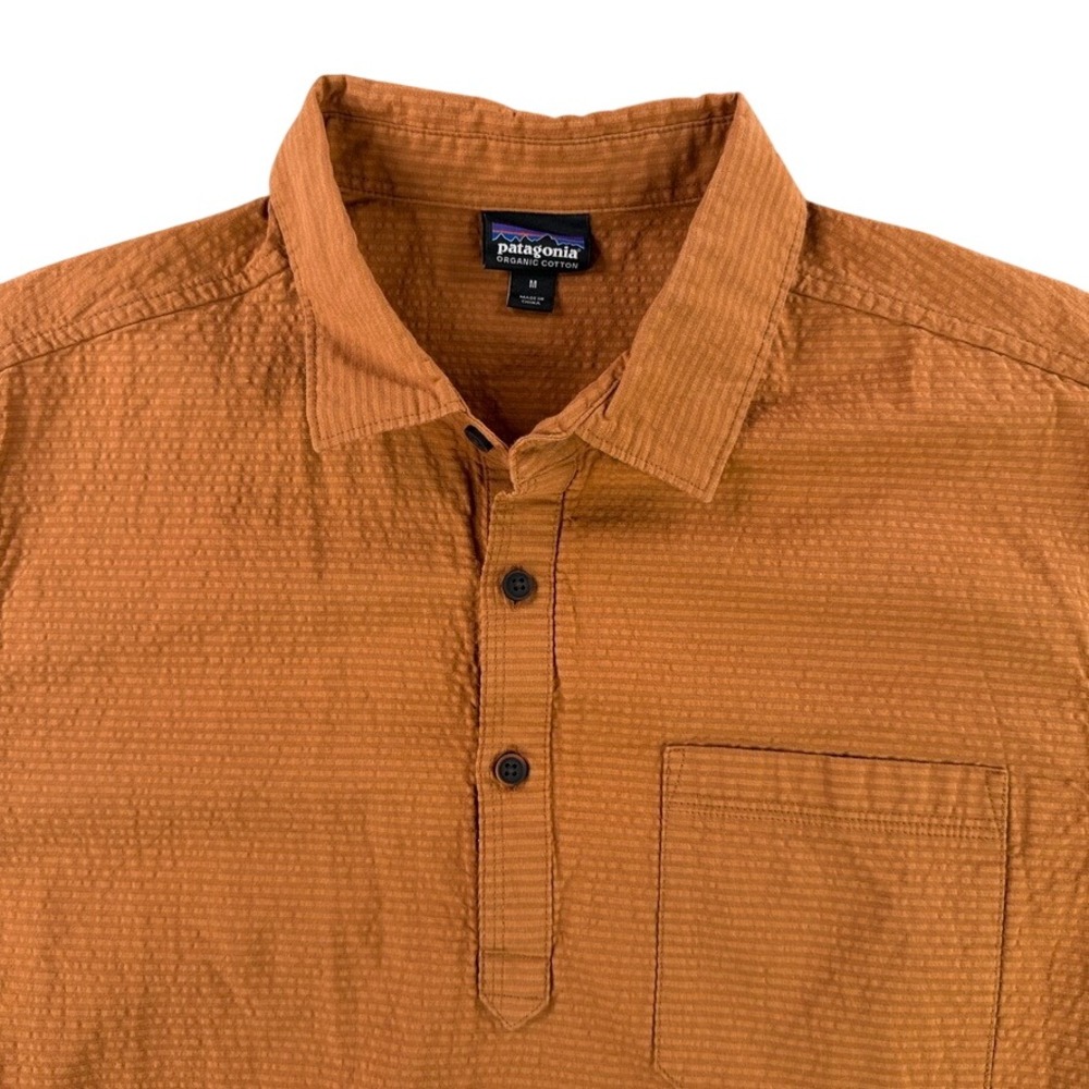 Patagonia Puckerware Shirt Mens Medium Orange Seersucker Popover Pullover 53035